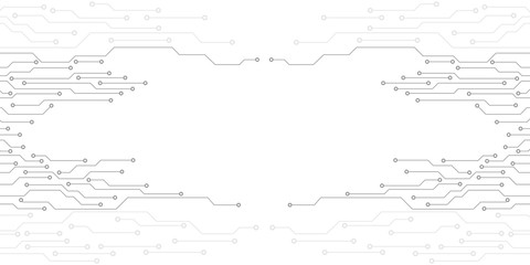 Poster - Circuit Board Technology Information Pattern Concept Vector Background. Grayscale Color Abstract PCB Trace Data Infographic Design Illustration.