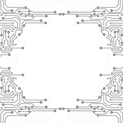 Poster - Circuit Board Technology Information Pattern Concept Vector Background. Grayscale Color Abstract PCB Trace Data Infographic Design Illustration.