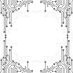 Poster - Circuit Board Technology Information Pattern Concept Vector Background. Grayscale Color Abstract PCB Trace Data Infographic Design Illustration.