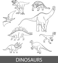 Wall Mural - Set of vector black and white dinosaurs. Coloring book for children.