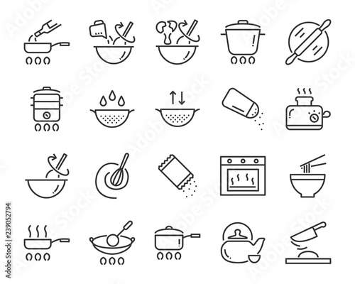Cuadros en Lienzo set of cooking icons, such as bake, boil, heat, fries, mixer