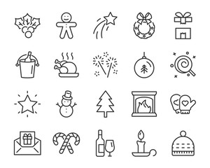 Wall Mural - set of chistmas line icons, such as box, gift, winter