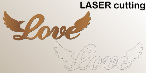 Aufkleber - Cut laser letter for interior. Love plate. Template laser cutting machine for wood, metal and paper. The perfect gift for St. Valentine's Day or Wedding day.