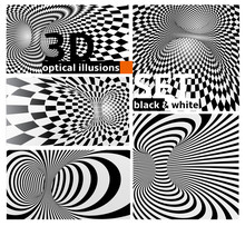 Black And White Eometric Pattern Projection On 3D Tunnel Space. Vector Set