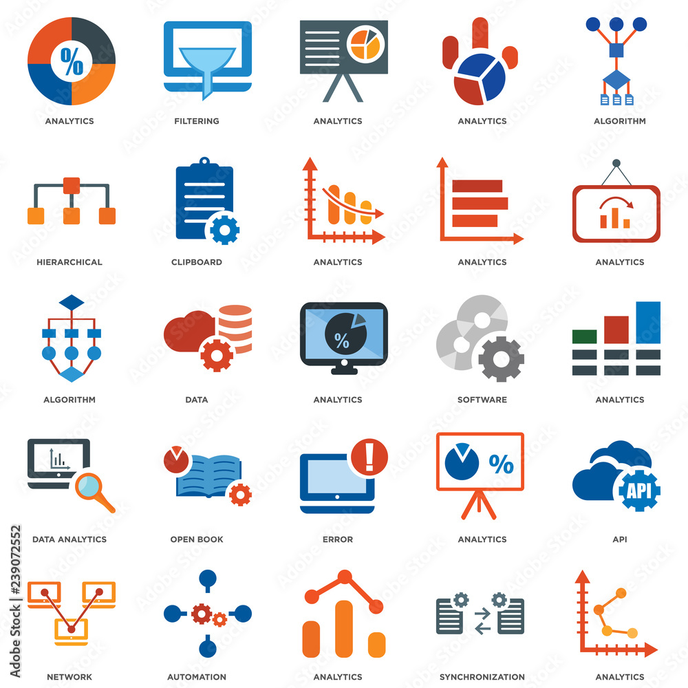 25 icons related to Analytics, Filtering, Network, Clipboard, Algorithm ...