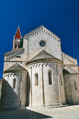 medieval cathedral with belfry in the town of Trogir in Croatia.