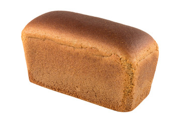 square loaf of russian brown rye bread isolated on white background.