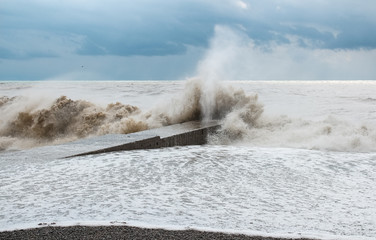 Storm on the sea, big, dirty waves