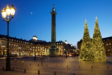 Paris, France - December 13, 2018: Place Vendôme With Christmas Trees In Paris