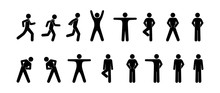 Fitness Icon, Stick Figure Set Of Silhouettes Of People Involved In Sports, Pictogram Man