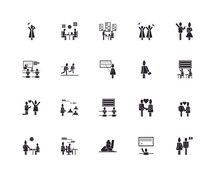 Set Of 20 Icons Such As In Love, Insolent, Student, Sexual Harassment, Acting Class, Girl, Classroom, Marathon, Library, Icon Pack