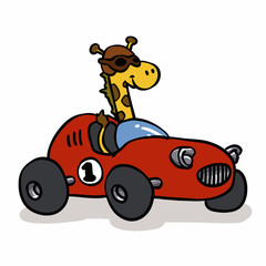 Wall Mural - Giraffe riding racing car