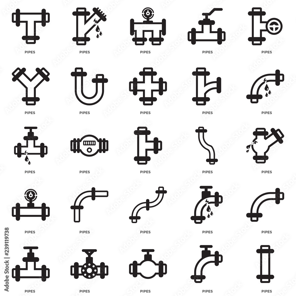 Simple Set of 25 Vector Icon. Contains such Icons as Pipes, Pipes ...