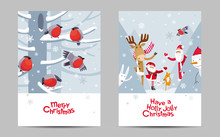 Funny Christmas Birds, Animals And Santa Vector Cards