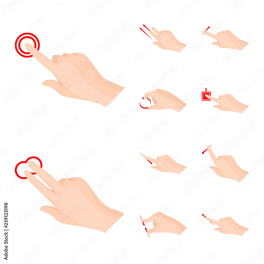 Vector illustration of touchscreen and hand symbol. Collection of ...