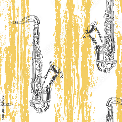 Obrazy saksofon  wzor-z-saksofonami-i-paski-pionowe-tekstury-na-bialym-tle-wektor