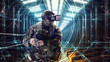 © k_e_n - Soldier in virtual reality glasses. Military concept of the future.