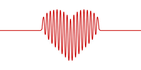 Poster - heart shape wavy line, vector heartbeat hand drawn, concept health and healthy lifestyle