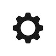 Black isolated icon of cogwheel on white background. Silhouette of gear wheel. Flat design. Settings.