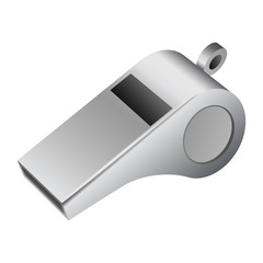 Sticker - Grey whistle icon. Realistic illustration of grey whistle vector icon for web design