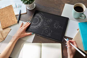 Wall Mural - Engineering diagram on device screen. Technology and automation concept.