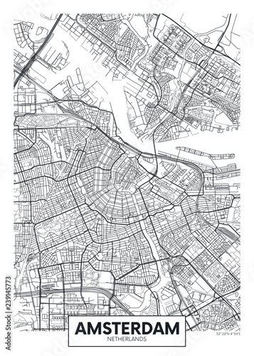 Fotomural City map Amsterdam, travel vector poster design
