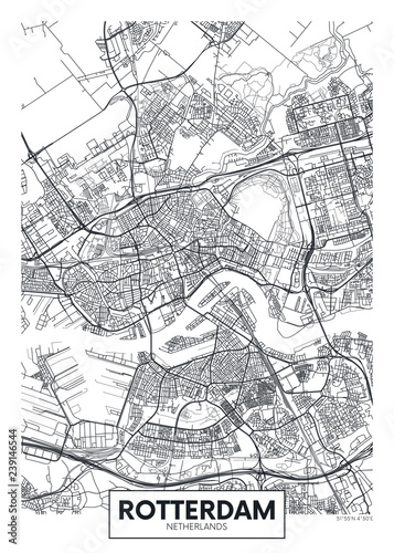 Fotomural City map Rotterdam, travel vector poster design