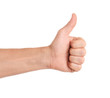 © New Africa - Man showing thumb up gesture on white background, closeup of hand