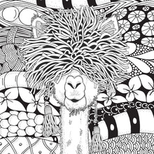 Coloring Book Page For Adult And Children. Llama In Zentangle Style. Black And White Monochrome Background. Doodle Hand-drawn.
