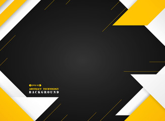 Fototapete - Abstract of futuristic yellow and white geometric modern pattern on gradient black background.