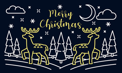 Poster - merry christmas landscape banner. outline illustration of merry christmas landscape vector banner fo