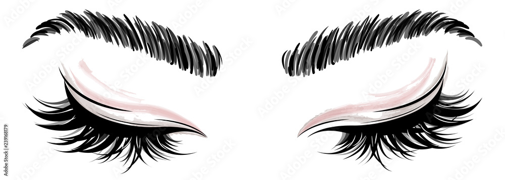 illustration of eye makeup and brow on white background - obrazy, fototapety, plakaty 