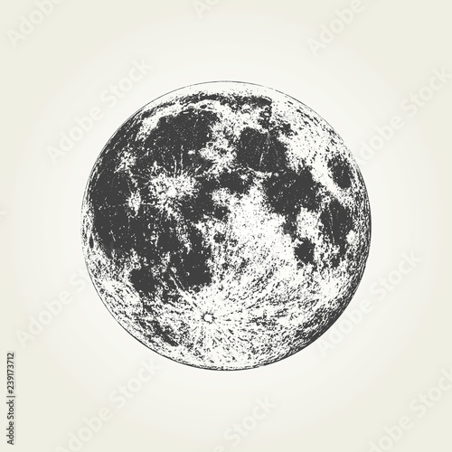 Fotografía Realistic full Moon. Detailed monochrome vector illustration