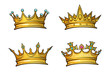 © Sergj - Golden crown mascot with colorful gem stones. Vector illustration isolated on white background. Good for logos, icons, posters, stickers.