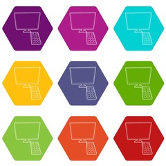 Poster - TV with remote icons 9 set coloful isolated on white for web