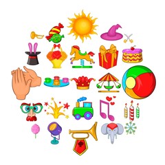 Poster - Traveling circus icons set. Cartoon set of 25 traveling circus vector icons for web isolated on white background