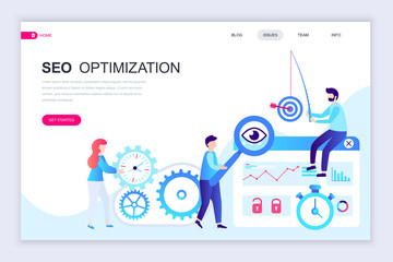 Modern flat web page design template of Seo Analysis decorated people character for website and mobile website development. Flat landing page template. Vector illustration.