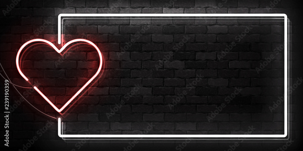 Vector realistic isolated neon sign of Heart frame logo for template decoration and covering on the wall background. Concept of Happy Valentine's Day. - obrazy, fototapety, plakaty 