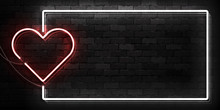 Vector Realistic Isolated Neon Sign Of Heart Frame Logo For Template Decoration And Covering On The Wall Background. Concept Of Happy Valentine's Day.