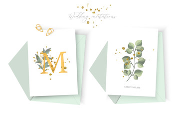 Wedding floral golden invitation card envelope save the date