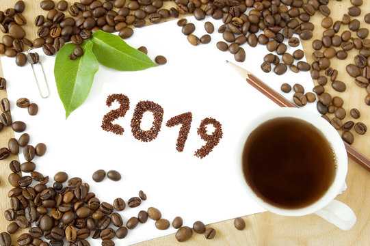 coffee beans numbers isolated on white background - 2019 new year
