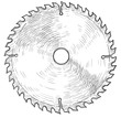Circular saw blade illustration, drawing, engraving, ink, line art, vector
