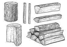 Cut Logs, Fire Wood, Chopped Wood Illustration, Drawing, Engraving, Ink, Line Art, Vector