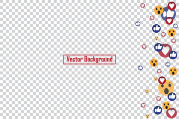 Wall Mural - Social nets blue thumb up like and red heart floating web buttons isolated on transparent background. Like and heart icons for live stream video chat likes falling background vector design template