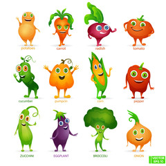 Wall Mural - Set of vegetables cartoon character.