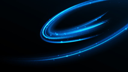 Wall Mural - curved blue shine lines on dark background