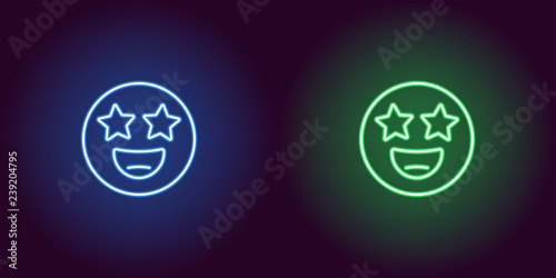 Fotografie, Obraz Neon illustration of star struck emoji Vector icon