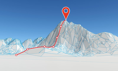 abstract polygonal mountain with route to the top