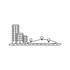 Poster - park next to apartment buildings icon. Element of Park and landscape for mobile concept and web apps icon. Thin line icon for website design and development, app development