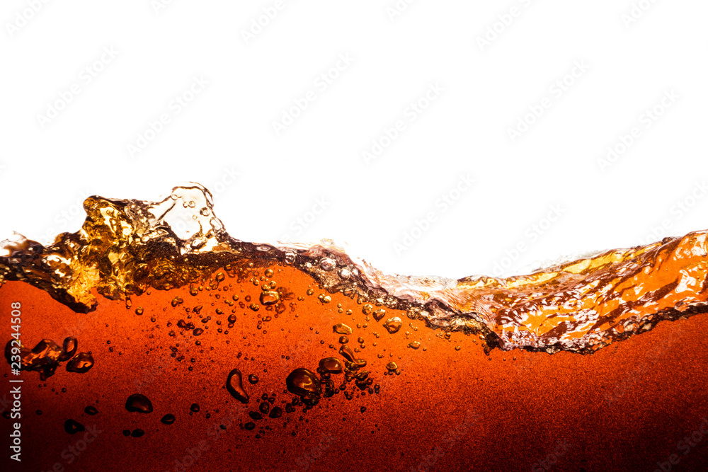 cola soda with sparkling bubbles isolated on white - obrazy, fototapety, plakaty 